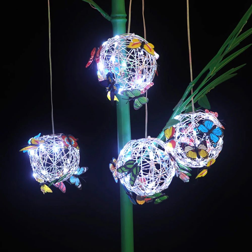 야외 태양 정원 가벼운 금속 홈 장식 야간 조명 나비 펜던트 방수 나비 라운드 볼 가벼운 공연 메쉬