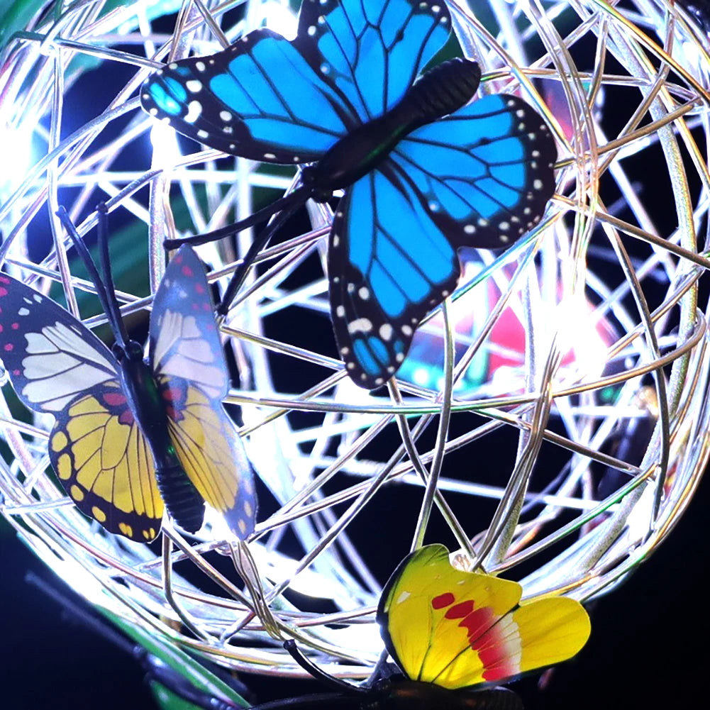 Outdoor Solar Garden Light Metal Home Decorative Nightlight Butterfly Pendant Waterproof Butterfly Round Ball Light Weaving Mesh
