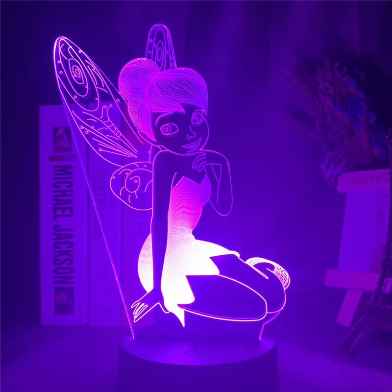 Fata Tinkerbell Figura 3D Visual Luce LED LIGHT LIGHT TINKER BELL BELL DECORAZIONE DECORA COLLE COLORE CAMBIALE LAMPAGGIO DELL'ILLUSIONE