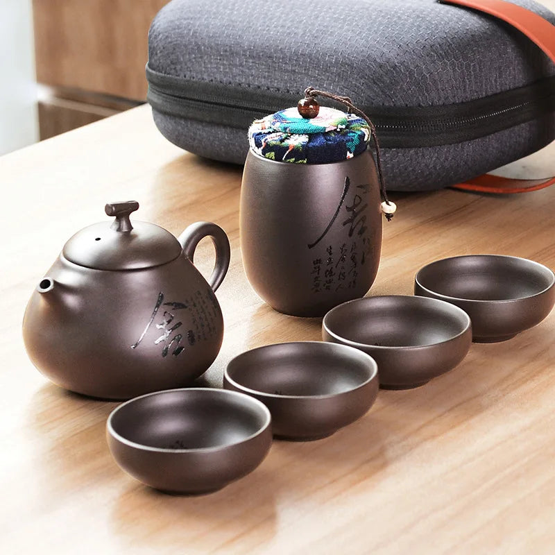 Set da tè per te -teapot Kung Fu, bollitore di teiera bello e facile, teaset portatile in ceramica da viaggio cinese, tazza di caffè vassoio in ceramica Gaiwan