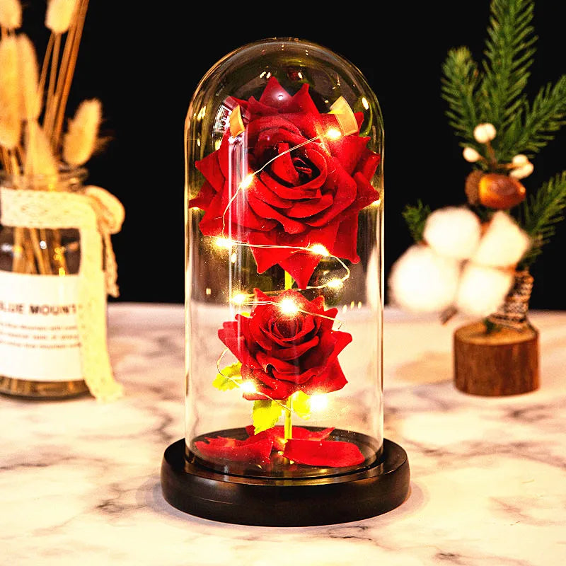 2022 LED Enchanted Galaxy Rose Eternal 24K Gold Foly Flower With Fairy String Lights in Dome for Christmas Valentine's Day Gift