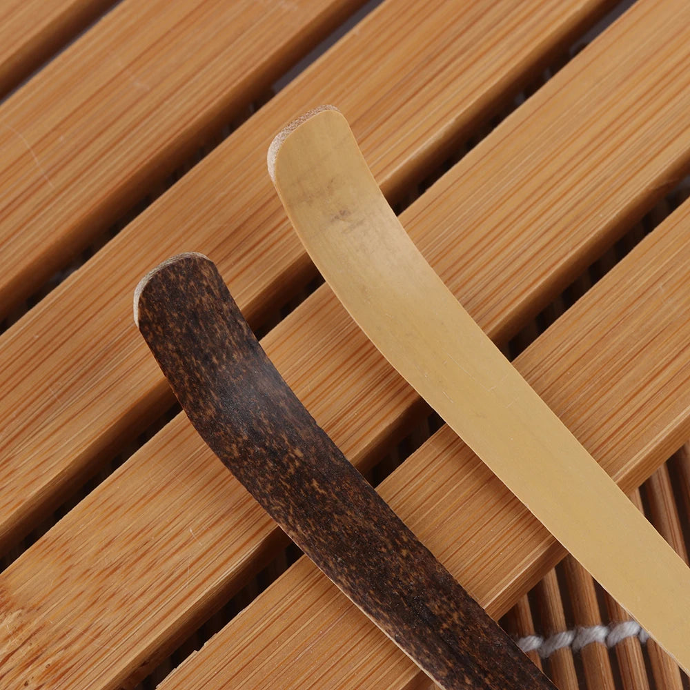Wood Tea Sticks Matcha Spoon Teaware Teaspoon Handmade Black Bamboo Leaf Spatula Guide Kitchen Tool Spice Gadget Cooking Utensil