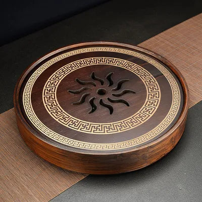 Round Bamboo Tea Tray High Quality Chinese Kung-Fu Tea Set Horse Pattern Tea Plate Storage Tea Board  Cha Pan
