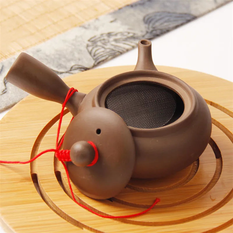 Japanilainen tyyli violetti savi käsintehty teekastia kiinalainen teesarja luova toimisto Kung fu vedenkeitin keraaminen sivukahva suodatin teekannu