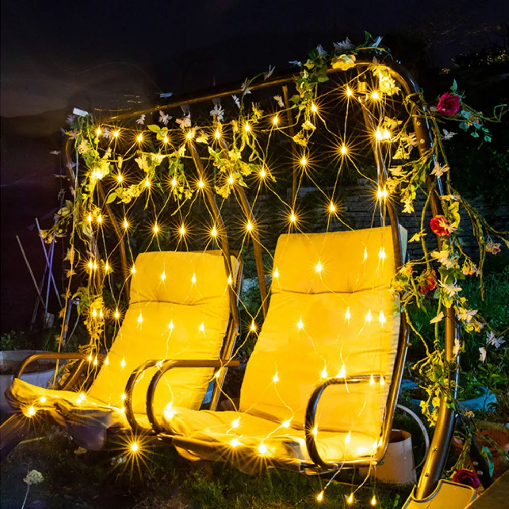 4mx6m 1.5mx1.5m 2x3m Guierras de Navidad Cadena LED Lights Net Net Lights Fairy Party Garden Decoración de bodas Cortina Luz