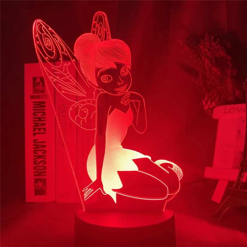 Fairy Tinkerbell Şekil 3D Görsel Işık LED Gece Işık Prenses Tinker Bell Ev Dekorasyon Renk Değiştiren İllüzyon Tablo Lamba