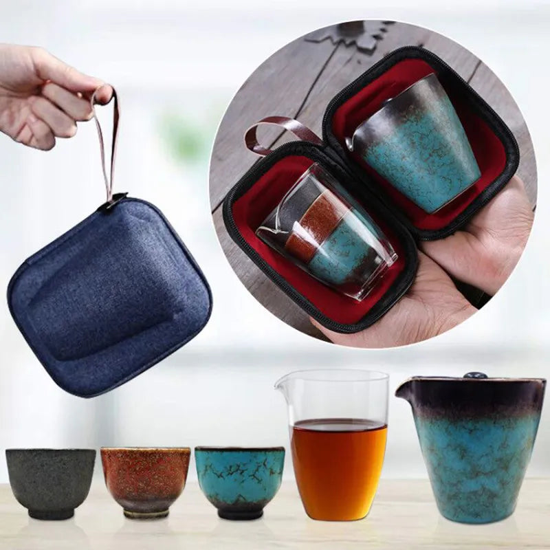 Creative Travel Portable Teapot Quik Cup Car Office Outdoor Tea Pot Gaiwan Kung Fu Tea Set Friend Gift Teasets 1 pot and 4 cups