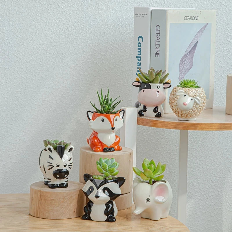 Nordic New Ceramic Animal Hewan Bunga Pot Kartun Zebra Sapi Kepala Sapi Mini Succulents Tanaman Bonsai Pots Dekorasi Rumah