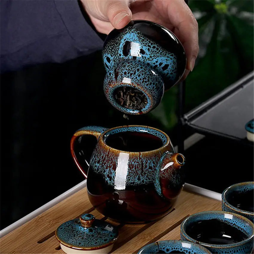 Taşınabilir Kung Fu Çay Seti Seramik Çin Çay Botu Porselen Teaset Gaiwan Çay Töreni Çay Tenceresi Seyahat Çantası ile