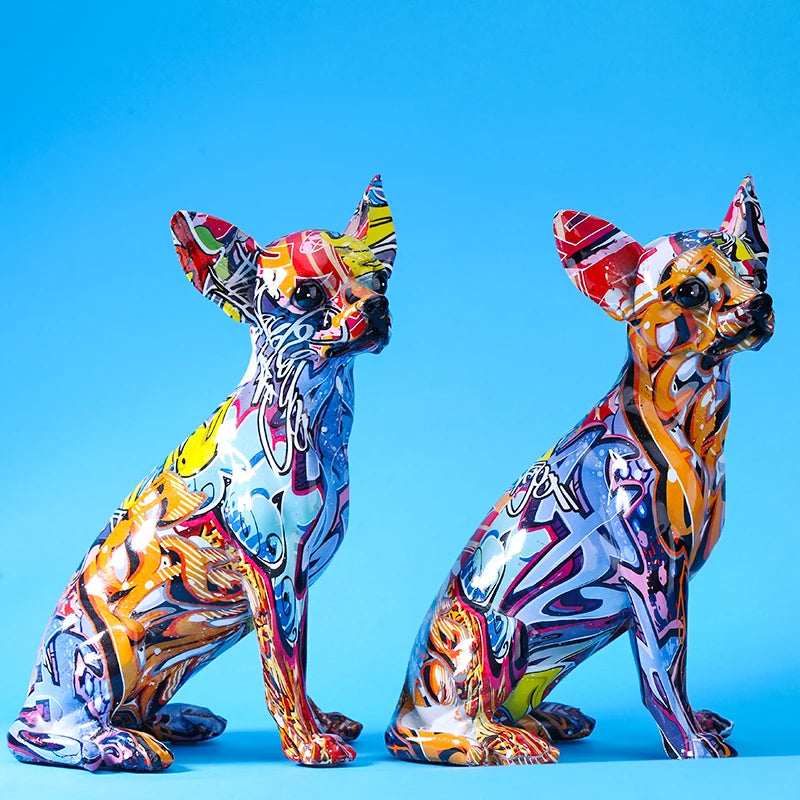 Estátua de cão de cor criativo Chihuahua estátua simples da sala de estar ornamentos em casa resina escultura artesanato decorações de decorações de decorações