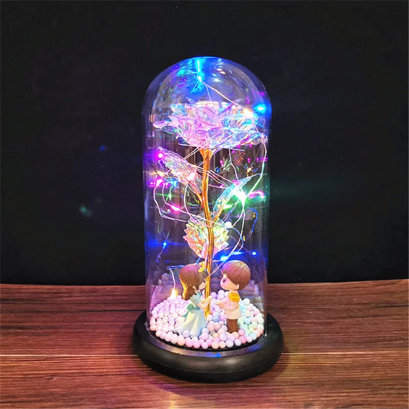 2022 LED Enchanted Galaxy Rose Eternal 24K Gold Foly Flower With Fairy String Lights in Dome for Christmas Valentine's Day Gift