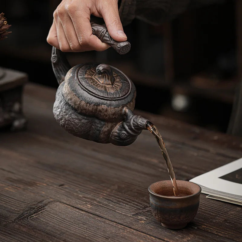 Tociera a manico di zucca oro in stile giapponese in gresca fatta a mano teiera singola teiera ceramica kung fu tè tè teiera ceramica
