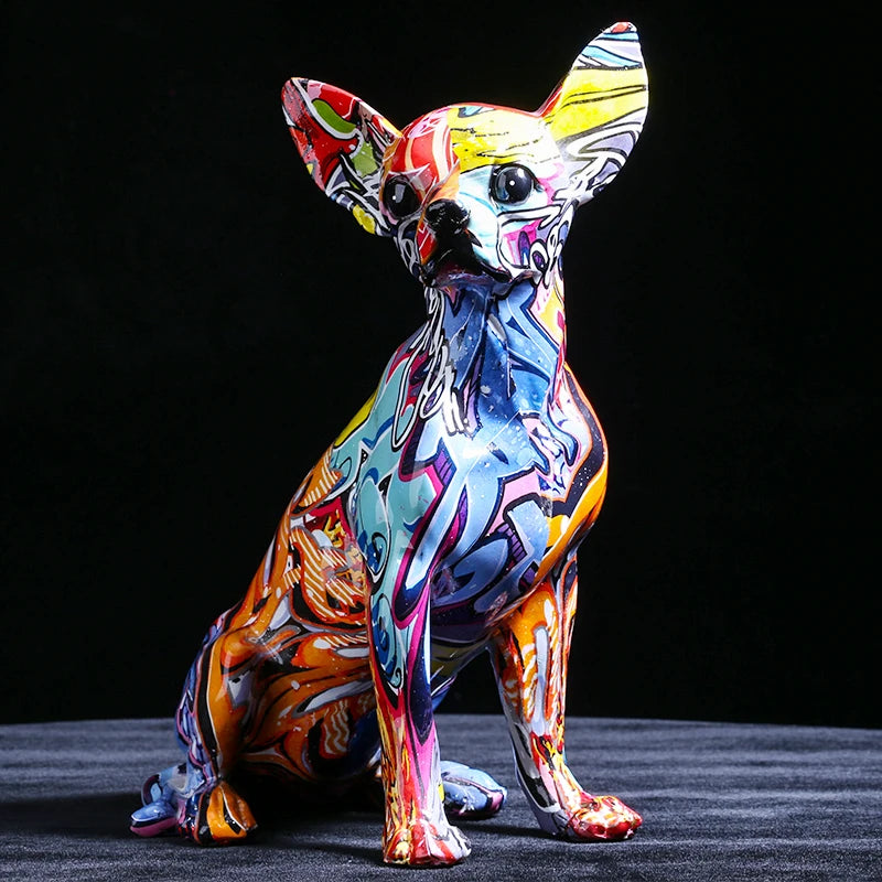 Yaratıcı Renk Chihuahua Köpek Heykeli Basit Oturma Odası Süsler Ev Ofis Reçine Heykel El Sanatları Mağazası Dekorlar Dekorasyonları