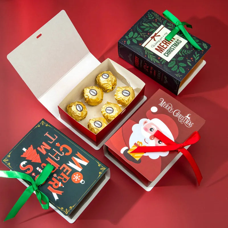 4pcs Kitap Şekli Merry Noel Şeker Kutuları Çantalar Noel Noel Baba Hediye Kutusu Navidad Natal Noel Parti Dekorasyonu 2023