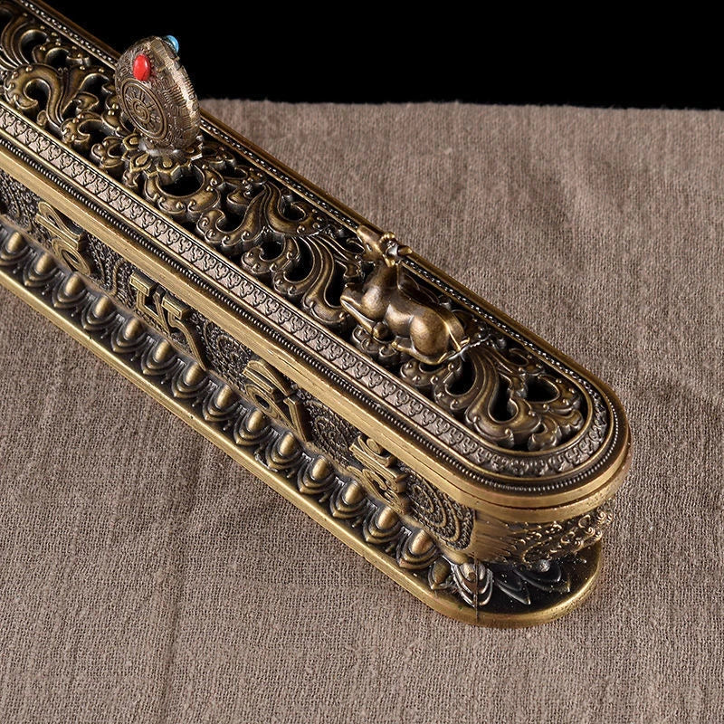 Sanskrytu kadzidło palnik strzały buddyjski tybetański złota złota grawerowanie grawerowanie grawerowania dym