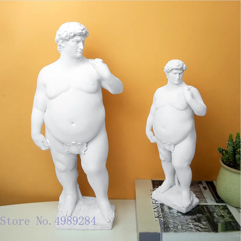 Creatividad Resina Figura Escultura David Obesidad Fat David Estatua de la artesanía desnuda