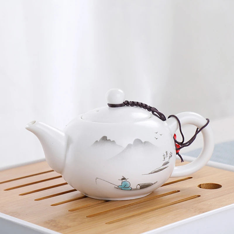Kinesiska resor Kung Fu Tea Set Ceramic Portable Teapot Porcelain Teaset Gaiwan Tea Cups te Ceremony Te Pot With Travel Bag