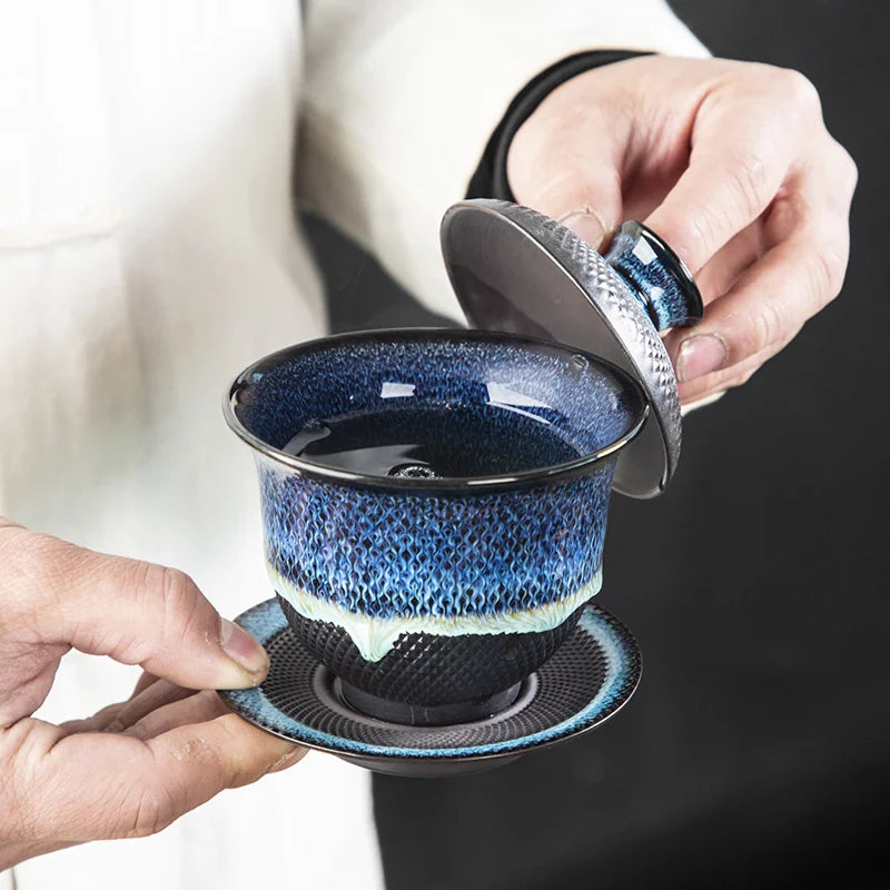 180ML Dehua Kiln Change Ceramic Gaiwan Tea Cup Handmade Tea Tureen Mugs Chinese Retro Tea Set Accessories Master Cup Drinkware