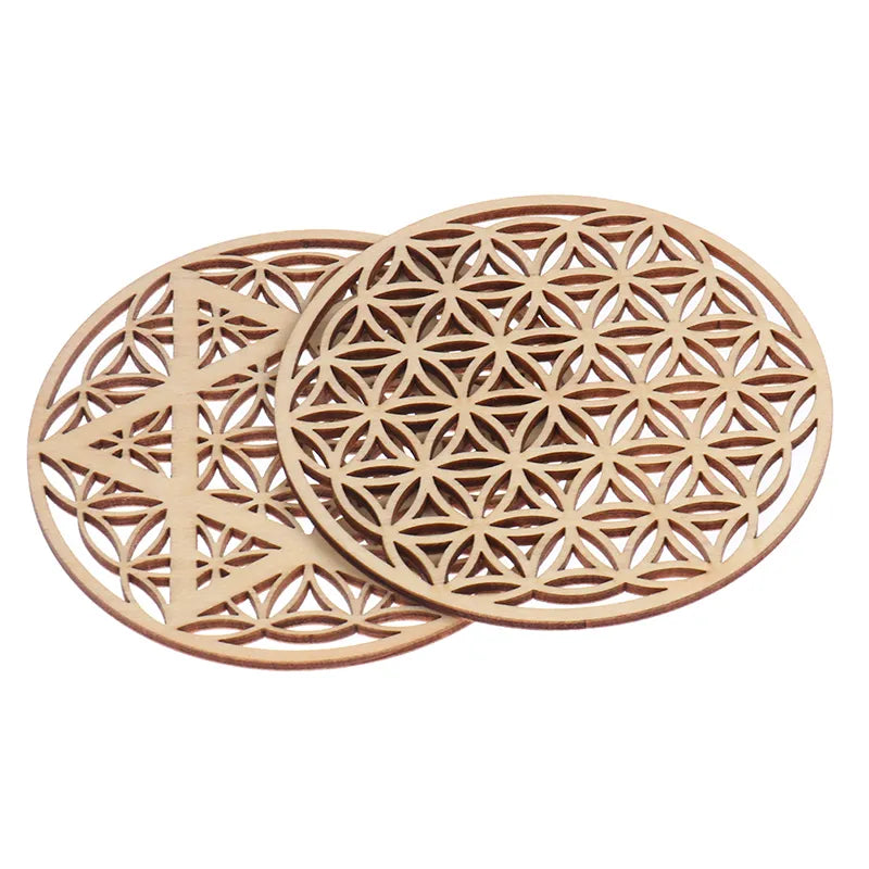 1PC Kreatywna czakra czakra wzór Coaster drewno kwiat życia naturalny symbol okrągły krawędź Coaster do kamiennego kryształowego zestawu