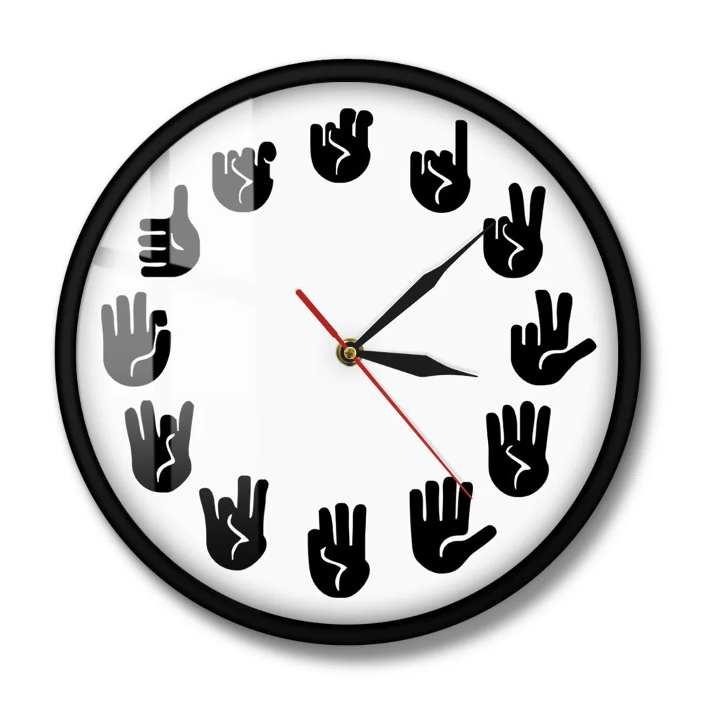 American Sign Language Wall Clock ASL Gesture Orologio moderno orologio Equivalenti delle ore realizzate esclusivamente per il muto