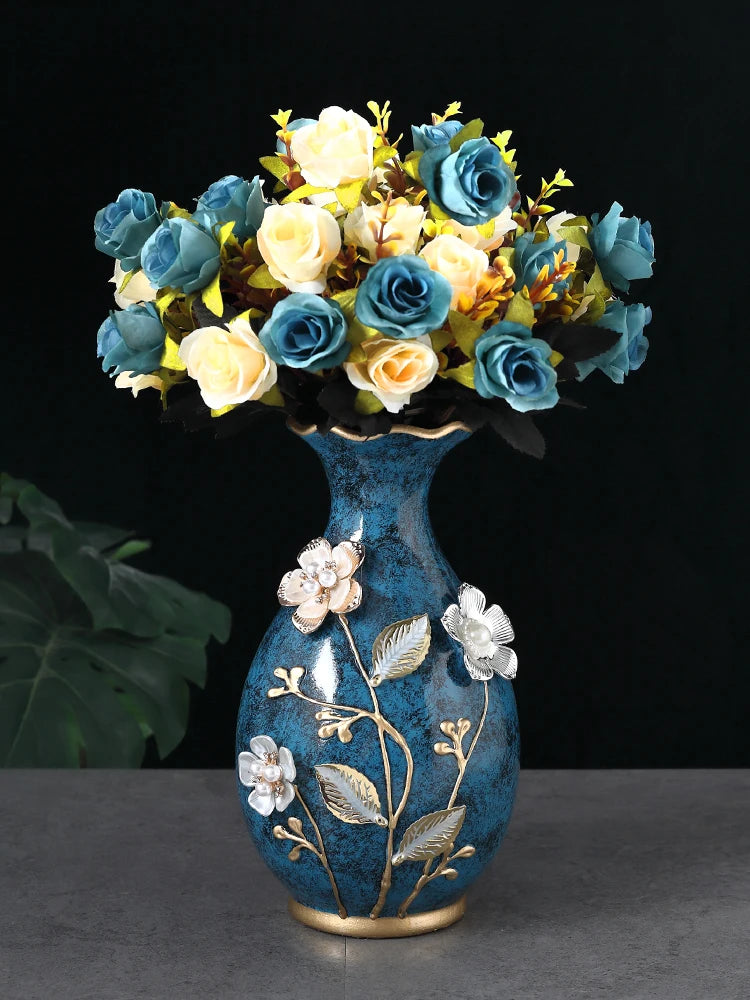 Keramisk vase 3D -stereoskopisk tørrede blomster Arrangement Wobble Plate Living Room Indgang Ornamenter Hjemdekorationer