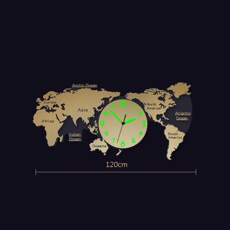 الإبداعية خريطة العالم ساعة حائط فاخرة كبيرة التصميم الحديث غرفة المعيشة الاكريليك ثلاثية الأبعاد ديكور المنزل جدار صامت Clcok Reloj De Pared 2020