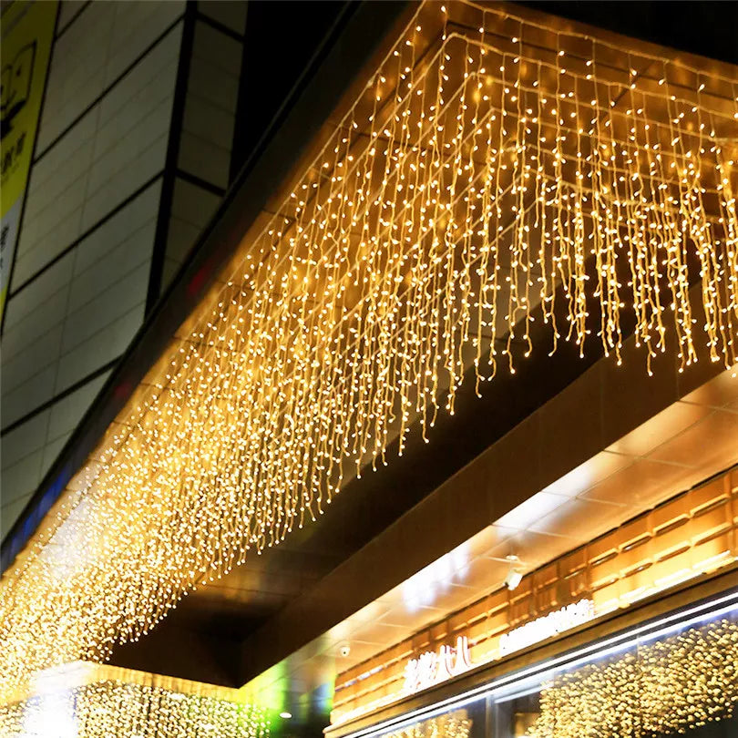 4.8m LED 커튼 아이클 스트링 조명 크리스마스 화환 Faiy Light Droop 0.4-0.6m Xmas Garden Street 야외 장식 조명