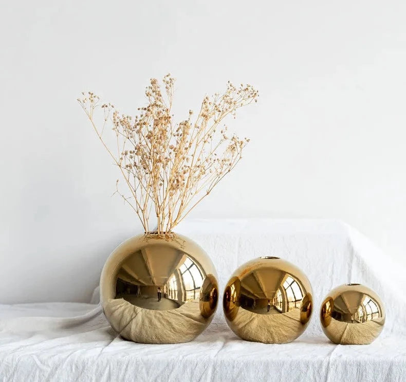 Penyaduran bola emas seramik vas rumah hiasan hiasan kerajinan bunga periuk seni hidroponik vas hiasan rumah hiasan hadiah