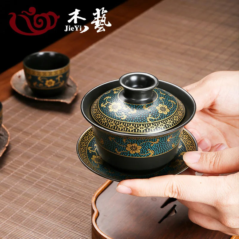 Set di tè di lusso Kung Fu teaset Servizio di porcellana da tè Gaiwan tazze da tè a tazza di tè alla cerimonia del tè