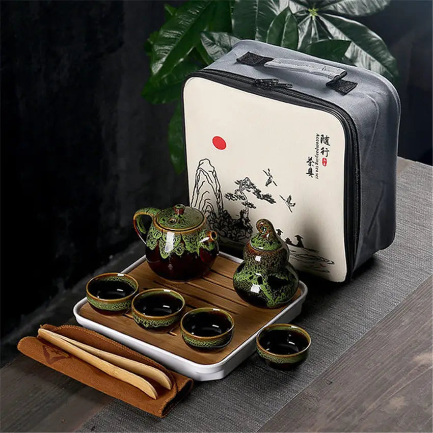 Portable Kung Fu Tea Set Ceramic Chinese Teapot Porcelain Teaset Gaiwan Tea Cups of Tea Ceremony Tea Pot With Travel Bag