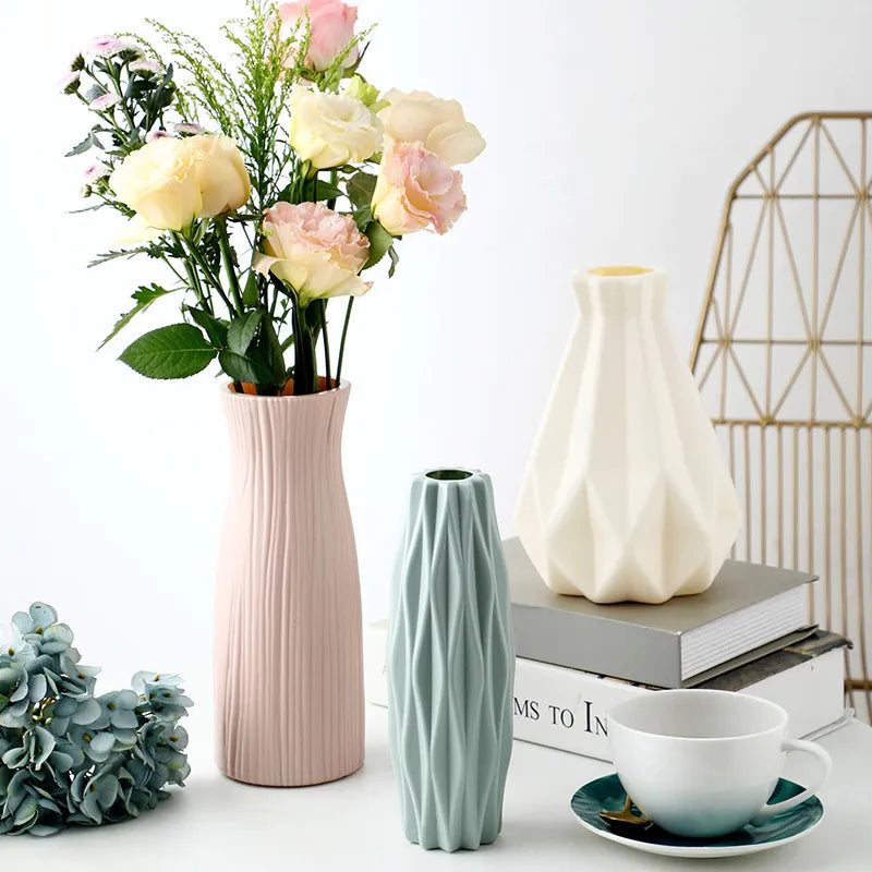 Vaso de plástico para decoração de imitação branca de cerâmica plantas de vaso de flores cesto cesto no casamento decorativo de jantar quarto quarto