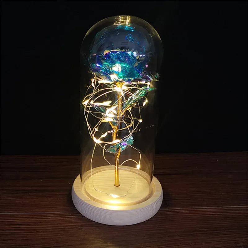 2022 LED مسحور غالاكسي روز الأبدية 24K الذهب احباط زهرة مع أضواء سلسلة الجنية في القبة لعيد الميلاد هدية عيد الحب
