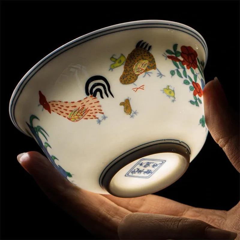 Galinhas retrô chá branco tereen water caneca tea tigela de chá kung fu gaiwan viagens criativas de porcelana bels office drinkware presente