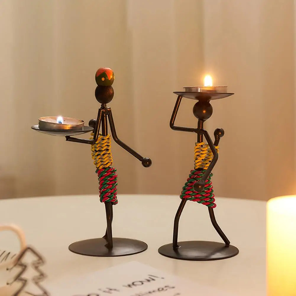 Nordic Candlestick Iron Candle Holder Abstrak Patung Handmade Art Crafts Figurines Christmas Ornaments Home Dekorasi Hadiah