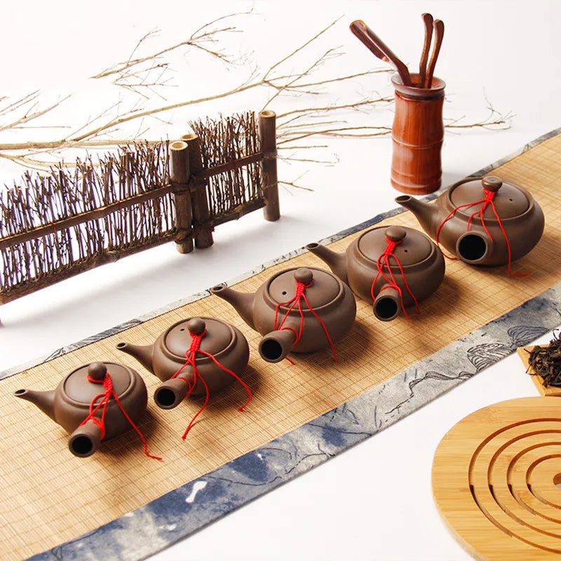 Estilo japonês de argila roxa de barro artesanal de chá chinês conjunto de chá criativo kung fu chaltela alça lateral de cerâmica filtro bule bule