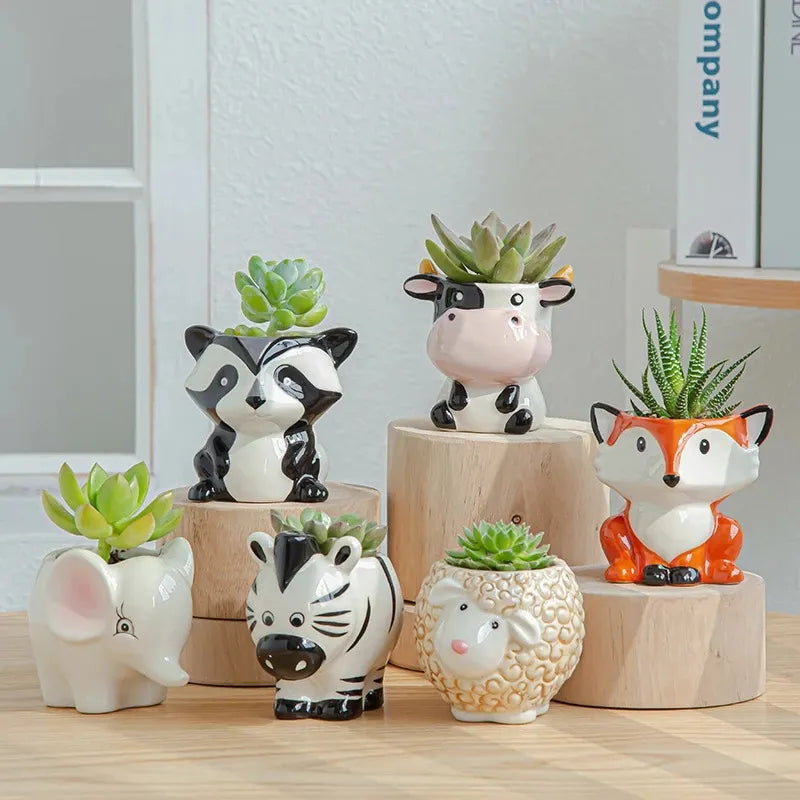 Nordic New Ceramic Animal Hewan Bunga Pot Kartun Zebra Sapi Kepala Sapi Mini Succulents Tanaman Bonsai Pots Dekorasi Rumah