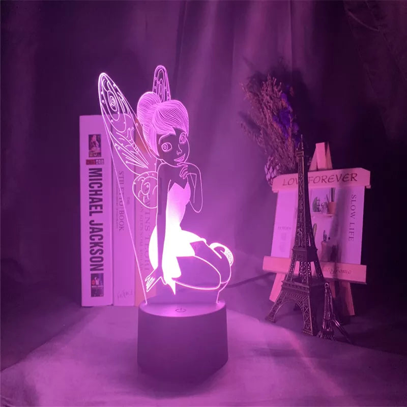 Fairy Tinkerbell Figura 3D Luz visual LED Luz Princesa Princesa Tinker Bell Home Decoración Cambio de color Lámpara de mesa de ilusión