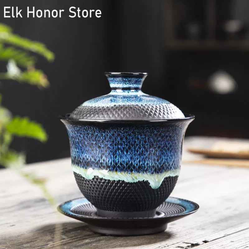 180 ml Dehua Kiln Change Ceramic Gaiwan Tea Cup Handmade Tea Tureen Mugs Chinese Retro Tea Set Accessories Master Cup Drinkware