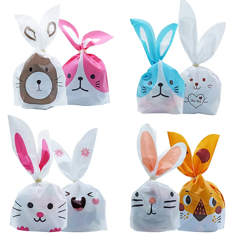 10/50pcs/Lot Cute Rabbit Ear Bags Cookie Plastic Poss & Candy Giftposer til kiks snack bagepakke og begivenhedsfest forsyninger