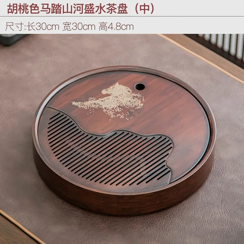 Runde Bambus Teeschale Hochwertige chinesische Kung-Fu-Tee-Set-Horse-Muster Teer Storage Tea Board Cha Pan