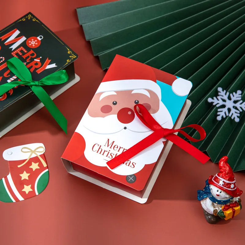 4pcs Book Shape Feliz Christmas Candy Boxes Bags Christmas Papai Noel Caixa de presente Navidad natal Noel Party Decoration 2023