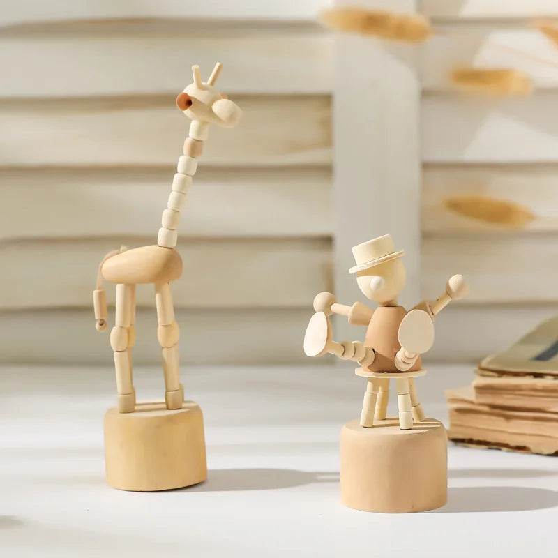 Cartoon Arte de madeira Arte Movável Puppet Desktop Figure Ornamentos palhaçar