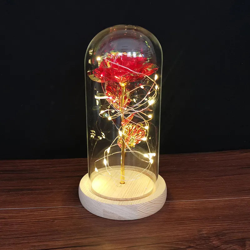 2022 LED encantou Galaxy Rose Eternal 24K Floil Gold Foil Flor com luzes de cordas de fada em Dome para presente de Natal