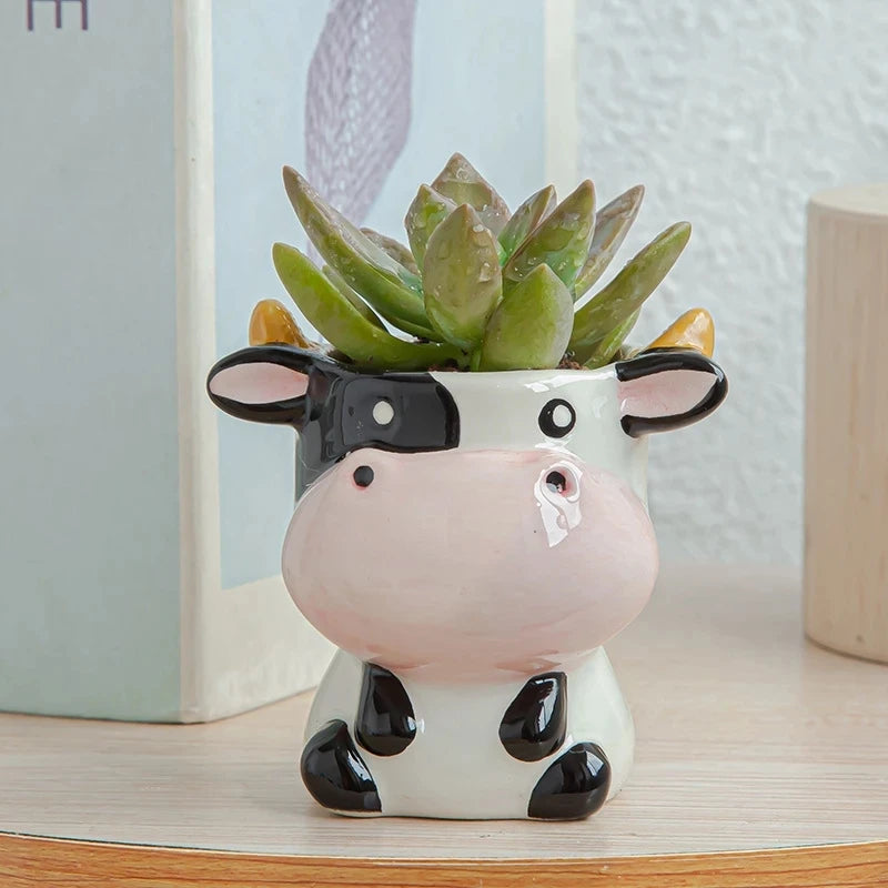 Nórdico Novo estilo Cerâmica Vaso de flores desenho animado zebra ovelha de vaca de vaca Mini Pote de suculentas plantas bonsai Pots Home Decoration