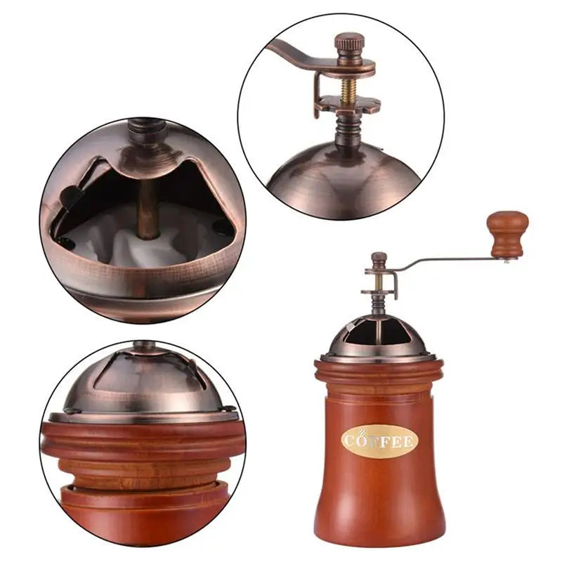 Máquina de molienda de molinaje de café de madera manual diseño de estilo retro de café frijol alimento para fabricantes de pimienta herramientas de cocina vintage