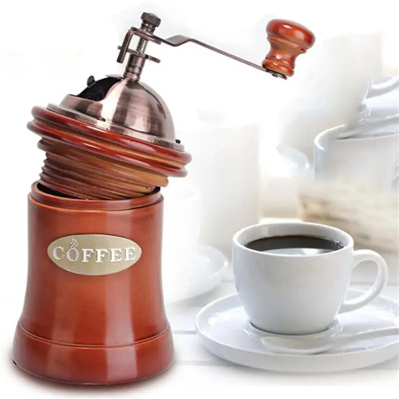 Handmatige houten koffiemolen Handgriepte machine retro stijl ontwerp koffieboon voedsel peper molens vintage maker keukengereedschap