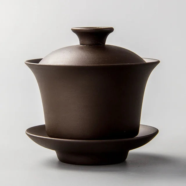 Purple Clay Teaset Chinese Traditional Gaiwan Tea Cups Tureen 120ml Lid Bowl Saucer Zisha Tea Brew Tea Cup Drop Shipping