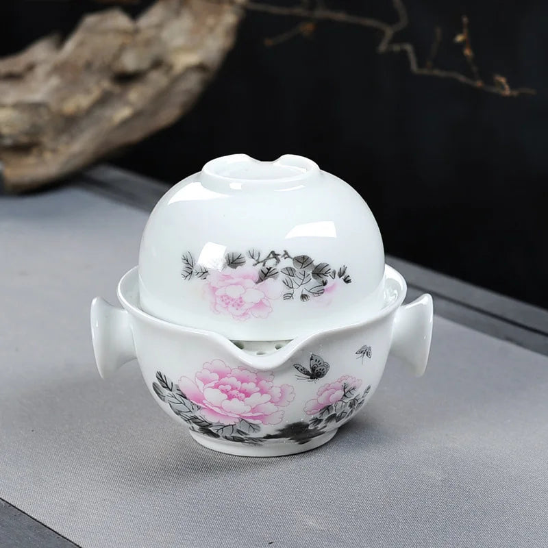 Conjunto de chá de viagem de pintura da paisagem chinesa inclui 1 pote de 1 xícara, chaleira bonita e fácil de chá, kung fu teaset elegante gaiwan