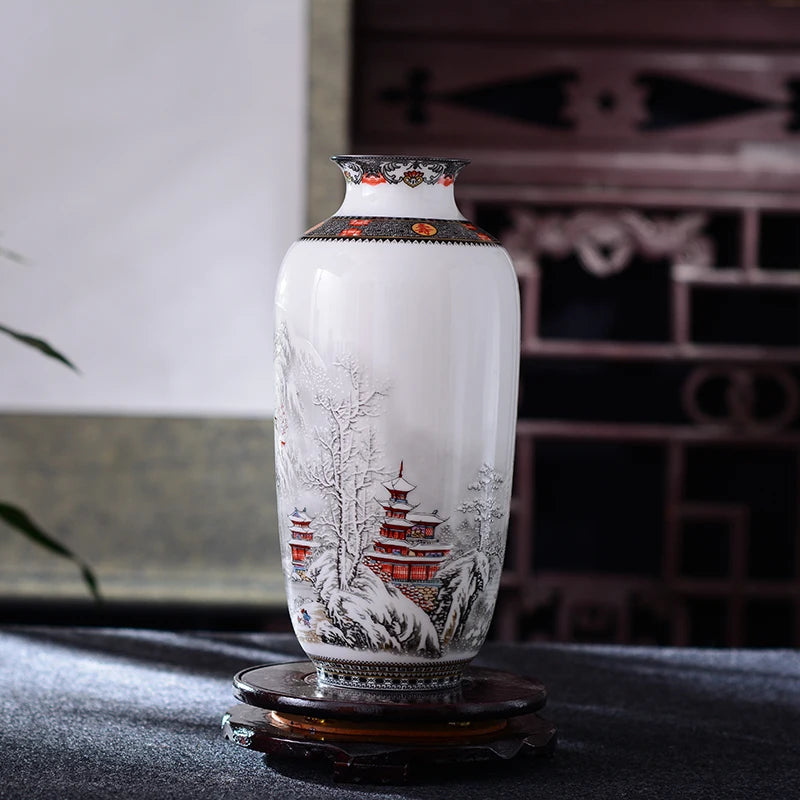 Antika Jingdezhen Seramik Viname Vintage Vazo Masa Aksesuarları El Sanatları Snow Stro Pot Geleneksel Çin Tarzı Porselen Vazo