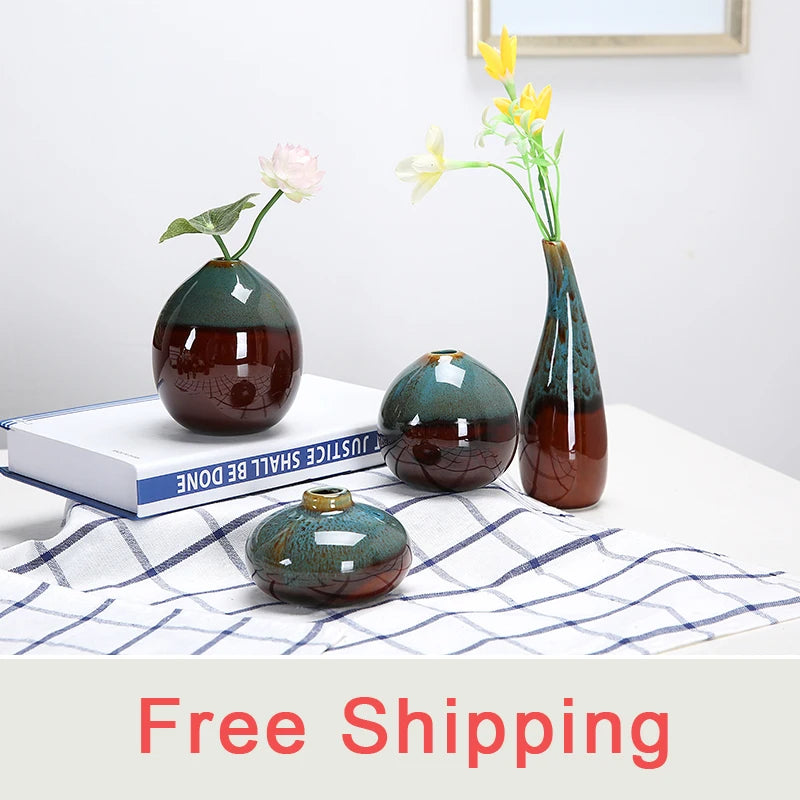 1 stks/set Classic Ceramic Vase dubbele kleur porselein mini kleine vazen ​​decoratie ambachten ornamenten huizendecoratie accessoires